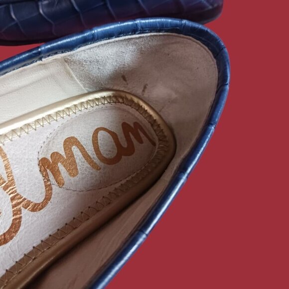 Sam Edelman Women Croc- Loafers With Gold Accent Navy Blue 6.5M - Picture 4 of 13